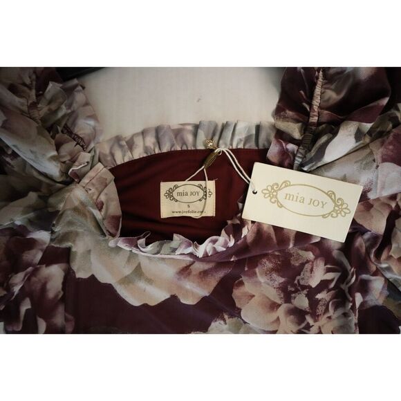 Mia Joy x Joyfolie Women's Sz Small Plum Purple Floral Alyssa Ruched Dress - Picture 3 of 13